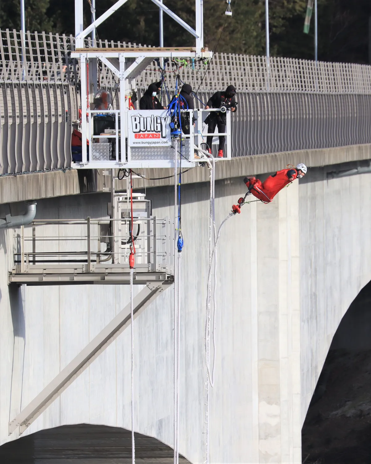 Bungee jumper over a gorge